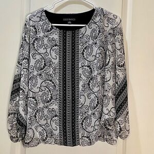 Coco Bianco Black & White Paisley Long Sleeve Top Size Small